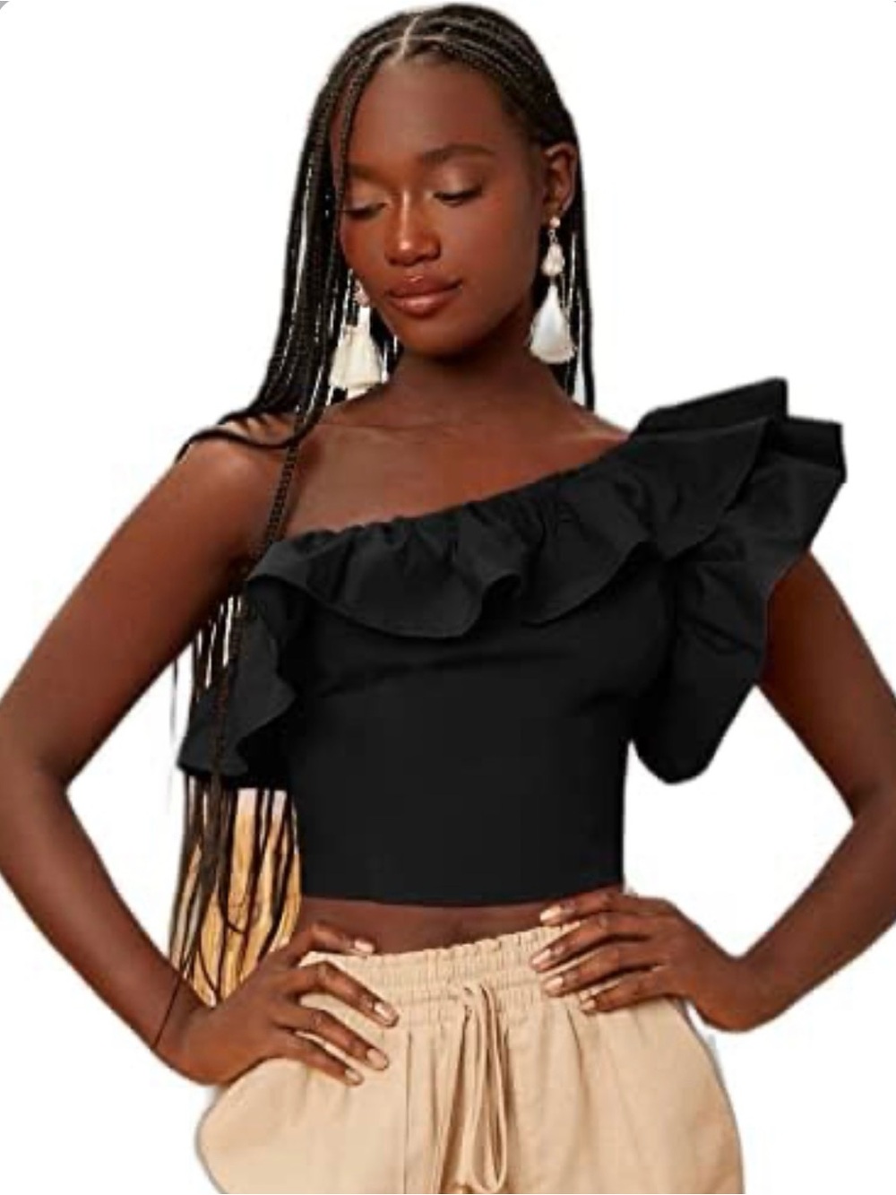 SHEIN One Shoulder Exaggerated Ruffle Top Black Size Small
